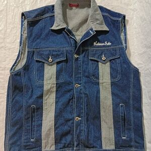 FUBU Blue and Gray Denim Vest